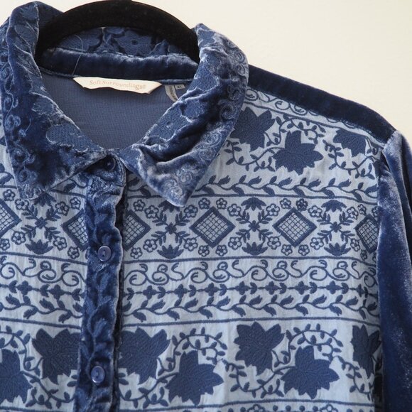 Soft Surroundings Blue Velvet Long Sleeve Buttondown Blouse sz XL - Picture 7 of 10